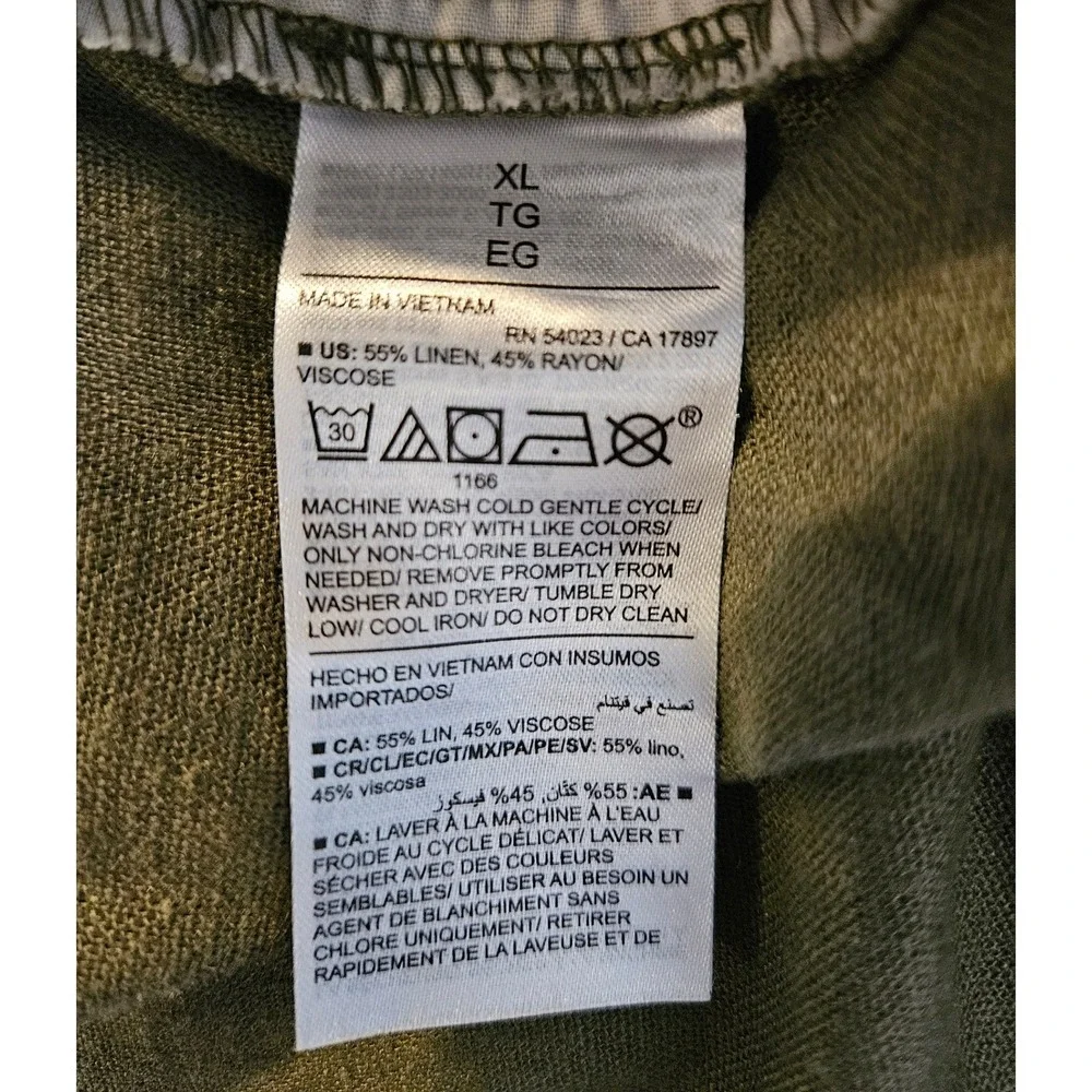 Linen Blend Pants Womens XL Olive Green High Rise Straight Coastal Minimalist - Picture 7 of 7